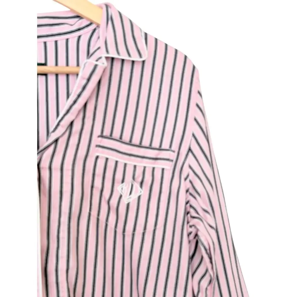 Lauren Ralph Lauren Pajama Top Womens L Pink‎ Navy Blue Striped Cotton Preppy